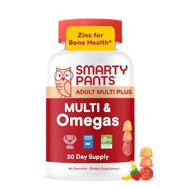 SmartyPants Plus Multi Omegas Men and Womens Multivitamin Gummies with Omega 3 DHAEPA Vitamin D3 C B12 B6 A K Zinc Biotin Clean Label Three Fruit Flavors 90 Count 30 Day Supply