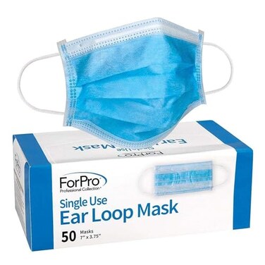 ForPro Professional Collection Single Use Ear Loop Mask 3Ply Disposable NonWoven Face Mask LatexFree FiberglassFree Protects Against Pollen Dust 50Count