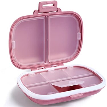 Holii Travel Pill Organizer 8 Compartments Portable Pill Case Daily Pill Box to Hold Vitamins Small Pill Container for Pocket Purse Medicine OrganizerPink