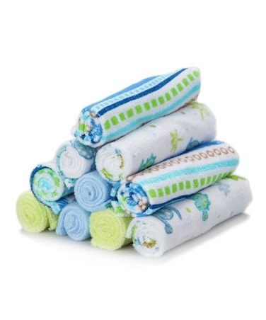 Spasilk 10 Pack Soft Terry Bath Washcloths Newborn Boy or Girl Blue Stripes