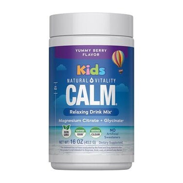 مكمل غذائي Natural Vitality Kids Calm Magnesium، مسحوق بنكهة التوت المشكل، 16 أونصة، يدعم المزاج المتوازن والنمو الصحي