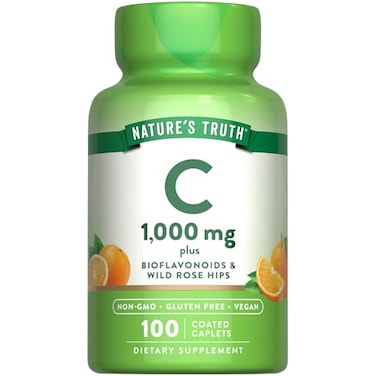 Nature's Truth Natures Truth Vitamin C Bioflavonoids Rose Hips 1000mg 100 Caplets Vegan NonGMO and Gluten Free Supplement