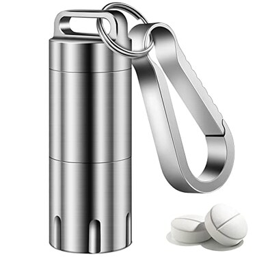 TISUR Titanium Pill Holder Keychain Portable Pill Case Box Container