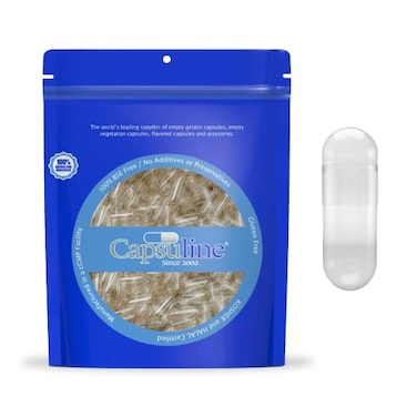 Capsuline Size 00 Clear Empty Gelatin Capsules 5000 Count Empty Gel Pill Capsules DIY Pure Bovine Pill Capsule Filling Empty Caps Kosher Gluten Free and Halal Certified Clear