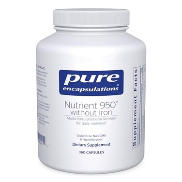 مكمل غذائي Pure Encapsulations Nutrient 950 بدون حديد لدعم صحة القلب والأوعية الدموية، والمناعة، والخلايا، والعظام، واستقلاب الهرمونات، واستخدام الكربوهيدرات. 360 كبسولة
