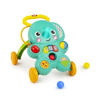 Bright Starts Stroll n Roll 2in1Ball Push Walker Includes 3 Toy Balls Elephant with 70 Songs Sounds 7 Activities Ball Drop Piano Spinner Flip Book More