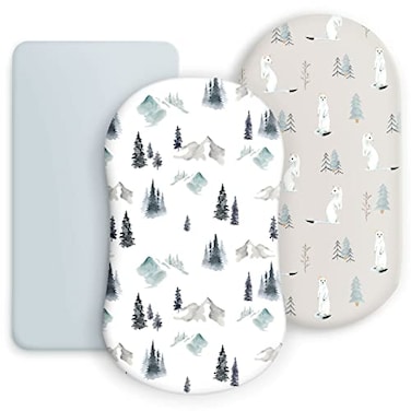 GRSSDER Stretchy Ultra Soft Fitted Bassinet Sheet Set 3 Pack Universal Fit for Bassinets Baby Cradle Moses Basket Oval Rectangle Mattress Snug and Safe Cute Wild Forest Mongooses for Baby