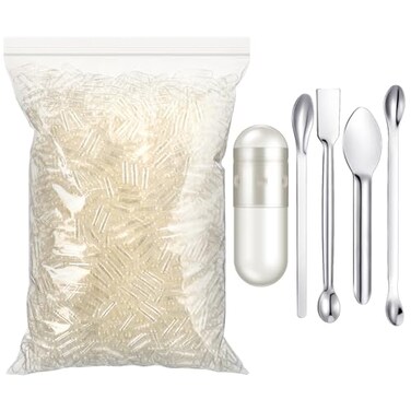 Timgle 2000 Count Empty Capsules with Lab Spoon Filling Kit Clear Fillable Empty Container DIY Vegetable Capsule Filling for Making Your Own Supplements