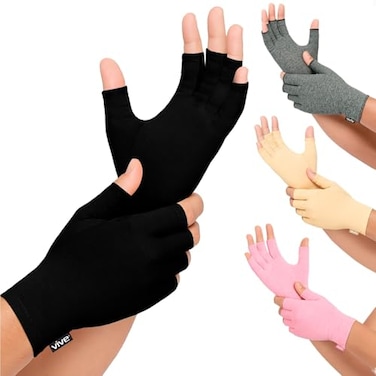 Vive Rheumatoid Arthritis Gloves Men and Women Fingerless Compression Wrap for Hand Pain and Osteoarthritis Black Hand Wrap for Arthritic Joint Symptom Relief Open Finger Fit