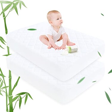 Ruili Rayon Bamboo Viscose Waterproof Crib Mattress Protector 2 Pack Quilted Fitted Breathableddler Baby Mattress Cover Organic Bamboo Viscose Soft Crib Mattress Pad White 52x28 Inches