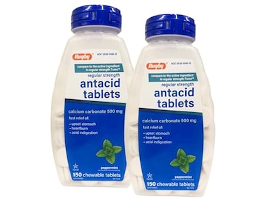 RUGBY LABORATORIES Rugby Calcium Carbonate 500mg Antacid Tablets Peppermint Regular Strengh 150 Chewable Tablets 2 Pack