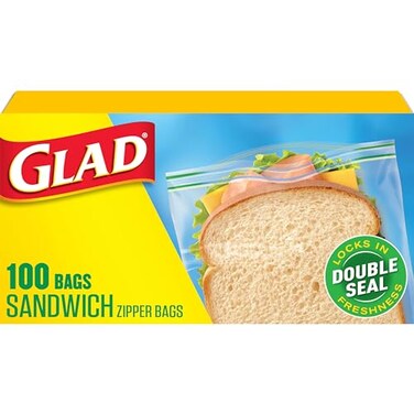 Glad Zipper Food Storage Plastic Bags Sandwich 100 Count Package May Vary