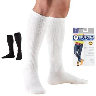 Truform 1934WHM Compression Socks 2030 mmHg Mens Gym Socks Knee High Over Calf Length White Medium