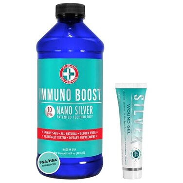 Be Smart Get Prepared Nano Silver Combo 2in1 Pack Includes SILVEX Wound Gel 05 oz and Nano Silver Immuno Boost 16 oz Wound Care Immunity Family Safe