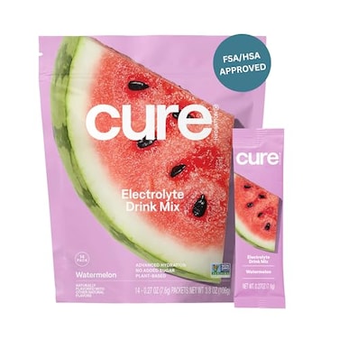 Cure Hydration PlantBased Electrolyte Drink Mix No Added Sugar FSAHSA Dehydration Relief Powder Made with Coconut Water NonGMO Vegan Pouch of 14 Packets Watermelon