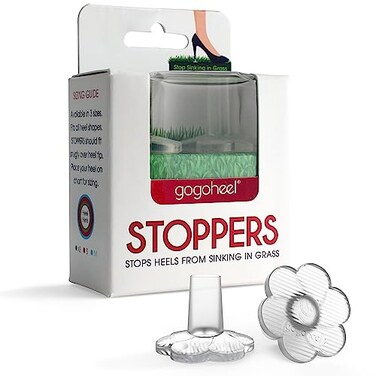 واقيات كعب GoGo Heel STOPPERS، أغطية كعب شفافة للأحذية ذات الكعب العالي، تمنع غوص الكعب في العشب، صنع في الولايات المتحدة الأمريكية، مقاس متوسط، زوج واحد