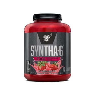 مسحوق بروتين BSN SYNTHA6 EDGE بنكهة الفراولة مع بروتين مصل اللبن المتحلل (كازين ميسيلار) لزيادة الكتلة العضلية، قليل السكر، 24 غرام بروتين، بنكهة ميلك شيك الفراولة، 48 حصة، وزن العبوة 401 رطل. عبوة واحدة.