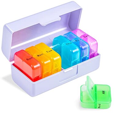 Zoksi Weekly Pill Organizer 2 Times a Day Purple 7 Day Am Pm Pill Box Daily Am Pm Pill Organizer 7 Day Portable Vitamin Pill Case Weekly Pill Box for Fish Oils Vitamin Supplement