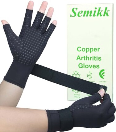 Semikk Copper Arthritis Gloves for Women Men Fingerless Compression Gloves for Arthritis Carpal Tunnel Pain Relief Swelling Rheumatoid Typing Adjustable Wrist Strap 1pair SmallMedium