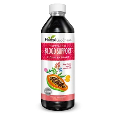 Herbal Goodness Papaya Leaf Blood Support Liquid 15X Strength Papaya Leaf Extract Healthy Platelets Blood Cleanse Digestion Papaya Enzyme 12oz Liquid 1 bttl