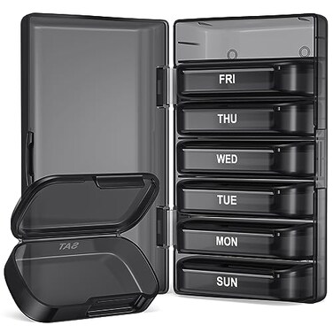 PULIV Weekly Pill Organizer with Large Capacity Dual Protection Black