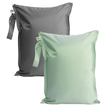 Tiny Twinkle Mess Proof Wet Bags 2Pack Reusable Waterproof Wet Bags for Swimsuits Baby Clothes Travel Diaper Bag Sage Charcoal
