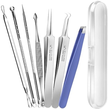 Teenitor 7 Pcs Pimple Popper Tool Kit Surgical Grade Blackhead Remover Tools Ingrown Hair Tweezers Blackhead Extractor Pimple Extractor Black Head Remover