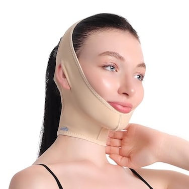 ضمادة أورافيكس أورثوبيديك لما بعد الجراحة للنساء، ضمادة ضغط للرقبة والذقن، ضمادة للوجه، شد الفك ورفع الذقن، لون بيج متوسط