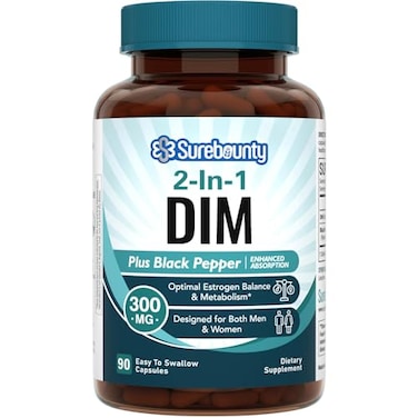 Surebounty DIM Supplement 300mg for Women and Men with Black Pepper Extract 90 Capsules