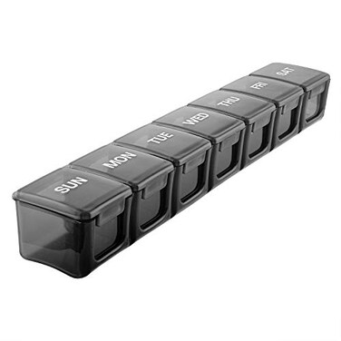 Hippie Hype Weekly Pill Organizer Box 7 Day Medication and Vitamin Holder Container Large Black
