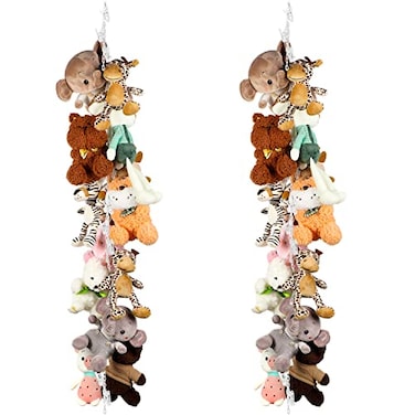 Yalikop 2 Pcs Stuffed Animals Storage Chain Hanging Stuffed Animal Organizer with 40 Plastic Clips 79 Plush Toys Display Holder with Hooks for Wall Decor Bedroom Play Room Storage Hats Socks Cards