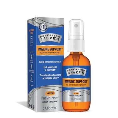 Sovereign Silver Immune Support Colloidal Silver BioActive Silver Hydrosol10 ppm Fine Mist Spray 2 Fl Oz