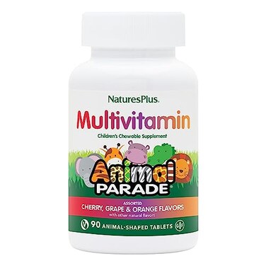 NaturesPlus Animal Parade Childrens Chewable Multivitamin 90 AnimalShaped Tablets Natural Assorted Flavors Vegan Gluten Free 45 Servings
