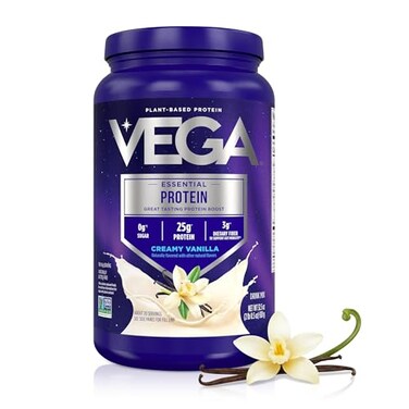 Vega Essential Protein 25g Plant Based Protein Powder Creamy Vanilla Vegan for a DairyFree Vanilla Shake Large Tub 325oz 20 Servings