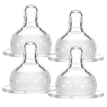 Matyz 4Pack Silicone Replacement Nipple for Matyz Wide Neck Bottles Medium Flow 3 Months to 6 Months Size M