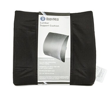 Body Sport BodyMed Lumbar Support Cushion Standard Black Lower Back Support for Improved Comfort Ideal for Use at Home in The Office and Traveling Durable Adjustable Lightweight