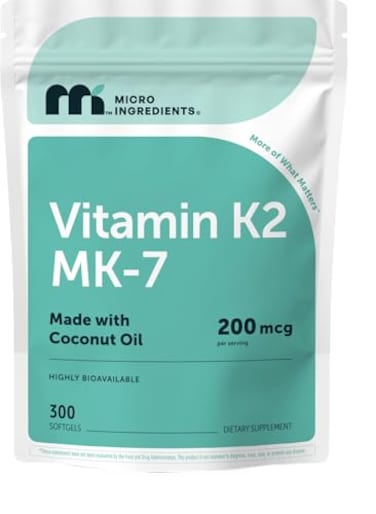 Micro Ingredients Vitamin K2 MK7 200 mcg Per Serving 300 Coconut Oil Softgels K2 Vitamin Supplement with Coconut Oil NonGMO
