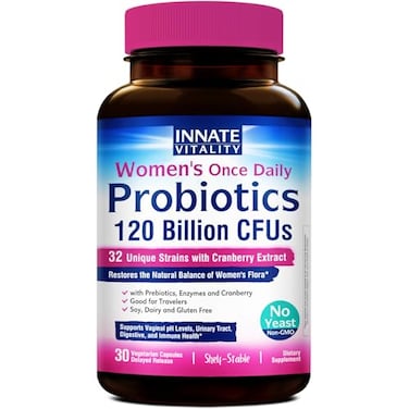 Innate Vitality Womens Probiotics 120 Billion CFU 32 Tested Strains Probiotics for Women Yeast Control Vaginal pH Support Prebiotics Digestive Enzymes Cranberry Once Daily 30 Veggie Capsules
