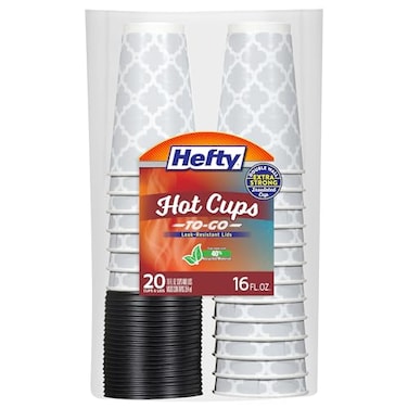 Hefty Disposable Hot Cups with Lids Insulated Paper Coffee Cups for Tea Cocoa and Hot Beverages Leak Resistant Single Use Drink Cups 16 Ounce 20 Count
