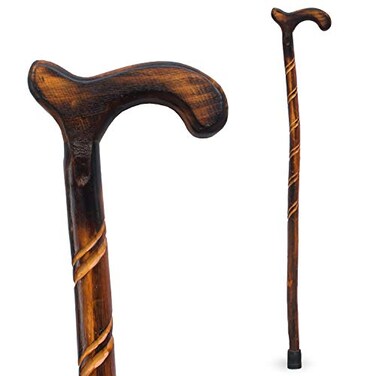 RMS Wood Cane 36 Inches Natural Wood Walking Stick Handcrafted Wooden Offset Cane for Men or Women Spiral