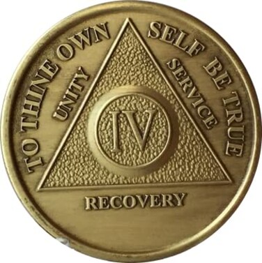 RecoveryChip 4 Year AA Medallion Traditional Bronze Raised Center Sobriety Chip