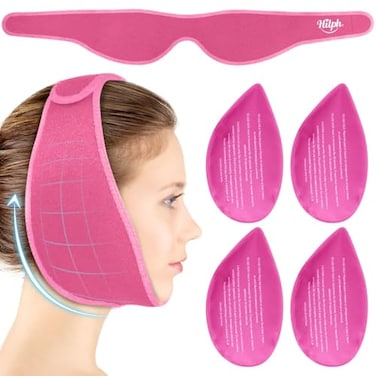 Hilph Wisdom Teeth Ice Pack Head Wrap Face Ice Pack for Jaw Oral Surgery TMJ Relief Upgraded Large Jaw Ice Wrap with 4 Hot Cold Gel Packs for Dental Surgery Tonsillectomy Tooth Extraction Pink