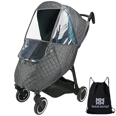Bebamour Stroller Rain CoverUniversal Stroller AccessoryWaterproofWindproof ProtectionProtect from Dust SnowBaby Travel Weather Shield Dark Grey