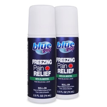 Blue Goo Pain Relieving Menthol Roll On FastActing Muscle Joint Pain Relief 2 x 25 oz