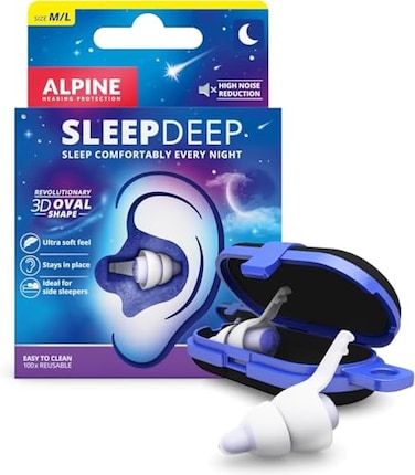 Alpine SleepDeep Earplugs for Sleeping Side Sleepers Snoring UltraSoft Noise Reducing Earplugs 27dB SNR Hypoallergenic SiliconeFree 1 Pair ml