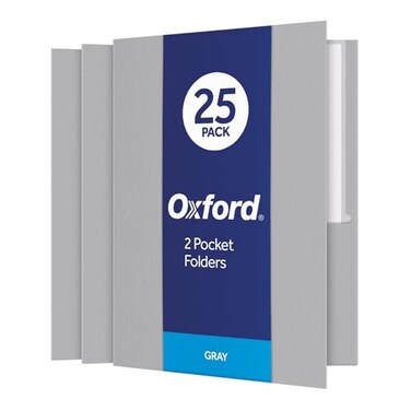 Oxford TwinPocket Folders Textured Paper Letter Size Gray Holds 100 Sheets Box of 25 57505EE
