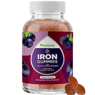 Phytoral Natural Multivitamin Iron Gummies for Adults Adult Gummy Vitamins with Iron and Energy Boost B Complex Vitamins Gummy Supplement and Mental Clarity Focus Multivitamin 60 Count
