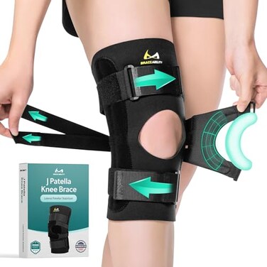 دعامة الركبة BraceAbility J Patella لتثبيت الرضفة جانبيًا مع أحزمة دعم داخلية وخارجية لعلاج خلع الرضفة وآلام مفصل الرضفة الفخذية، مناسبة للركبة اليسرى أو اليمنى، مقاس كبير