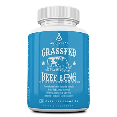 Ancestral Supplements Grass Fed Beef Lung Supplement with Liver 500mg Lung and Liver Supplement Supports Lung Respiratory Vascular and Circulatory Health NonGMO 180 Capsules