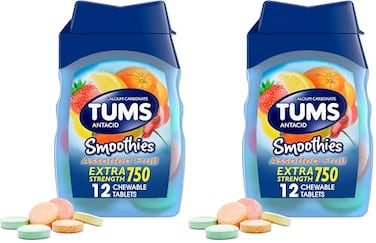 TUMS Smoothies Extra Strength Antacid Chewable Tablets for Heartburn Relief Assorted Fruit 12 Count Pack of 2